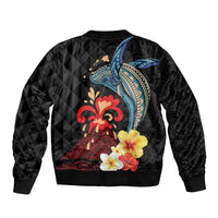 Hawaiian Whale and Volcanic Eruption Bomber Jacket Hibiscus and Kakau Pattern