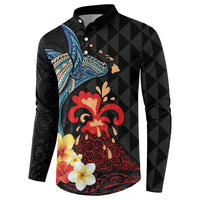 Hawaiian Whale and Volcanic Eruption Button Sweatshirt Hibiscus and Kakau Pattern