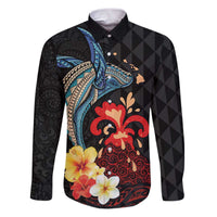 Hawaiian Whale and Volcanic Eruption Family Matching Puletasi and Hawaiian Shirt Hibiscus and Kakau Pattern