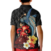 Hawaiian Whale and Volcanic Eruption Kid Polo Shirt Hibiscus and Kakau Pattern