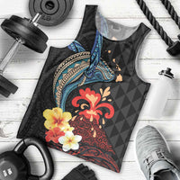Hawaiian Whale and Volcanic Eruption Men Tank Top Hibiscus and Kakau Pattern