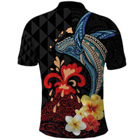 Hawaiian Whale and Volcanic Eruption Polo Shirt Hibiscus and Kakau Pattern