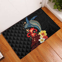 Hawaiian Whale and Volcanic Eruption Rubber Doormat Hibiscus and Kakau Pattern