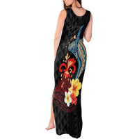Hawaiian Whale and Volcanic Eruption Tank Maxi Dress Hibiscus and Kakau Pattern
