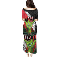 Hawaiian Halloween Puletasi Horror Shaka Hand with Plumeria and Polynesian Tattoo Blood Color