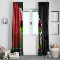 Hawaiian Halloween Window Curtain Horror Shaka Hand with Plumeria and Polynesian Tattoo Blood Color
