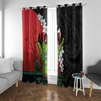 Hawaiian Halloween Window Curtain Horror Shaka Hand with Plumeria and Polynesian Tattoo Blood Color