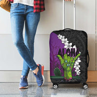 Hawaiian Halloween Luggage Cover Horror Shaka Hand with Plumeria and Polynesian Tattoo Midnight Color