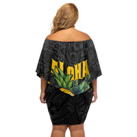 Hawaiian Halloween Off Shoulder Short Dress Aloha Pinapple with Mysterious Hands and Polynesian Tribal Tattoo LT03 - Polynesian Pride