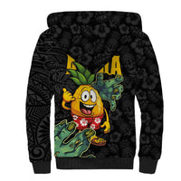 Hawaiian Halloween Sherpa Hoodie Aloha Pinapple with Mysterious Hands and Polynesian Tribal Tattoo