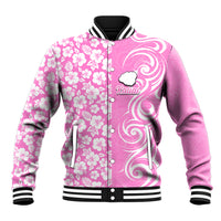Hawaii Kauai Island Baseball Jacket Hibiscus Pattern Seamless Tribal Simple Pink LT03 Unisex Pink - Polynesian Pride