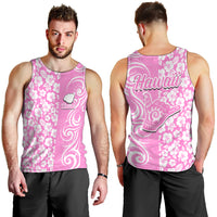 Hawaii Kauai Island Men Tank Top Hibiscus Pattern Seamless Tribal Simple Pink LT03 - Polynesian Pride