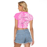 Hawaii Kauai Island Raglan Cropped T Shirt Hibiscus Pattern Seamless Tribal Simple Pink LT03 - Polynesian Pride