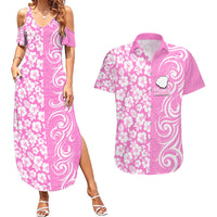 Custom Hawaii Kauai Island Couples Matching Summer Maxi Dress and Hawaiian Shirt Hibiscus Pattern Seamless Tribal Simple Pink LT03 Pink - Polynesian Pride