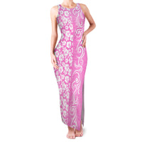 Custom Hawaii Kauai Island Family Matching Tank Maxi Dress and Hawaiian Shirt Hibiscus Pattern Seamless Tribal Simple Pink LT03 Mom's Dress Pink - Polynesian Pride