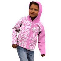 Custom Hawaii Kauai Island Kid Hoodie Hibiscus Pattern Seamless Tribal Simple Pink LT03 - Polynesian Pride