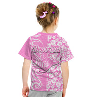 Custom Hawaii Kauai Island Kid T Shirt Hibiscus Pattern Seamless Tribal Simple Pink LT03 - Polynesian Pride