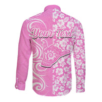 Custom Hawaii Kauai Island Long Sleeve Button Shirt Hibiscus Pattern Seamless Tribal Simple Pink LT03 - Polynesian Pride