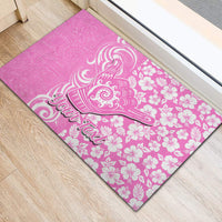 Custom Hawaii Kauai Island Rubber Doormat Hibiscus Pattern Seamless Tribal Simple Pink LT03 - Polynesian Pride