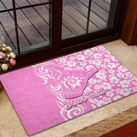 Custom Hawaii Kauai Island Rubber Doormat Hibiscus Pattern Seamless Tribal Simple Pink LT03 - Polynesian Pride