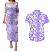 Hawaii Kauai Island Couples Matching Puletasi Dress and Hawaiian Shirt Hibiscus Pattern Seamless Tribal Simple Purple LT03 Purple - Polynesian Pride