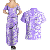 Hawaii Kauai Island Couples Matching Summer Maxi Dress and Hawaiian Shirt Hibiscus Pattern Seamless Tribal Simple Purple LT03 - Polynesian Pride