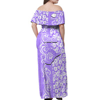 Hawaii Kauai Island Off Shoulder Maxi Dress Hibiscus Pattern Seamless Tribal Simple Purple LT03 - Polynesian Pride