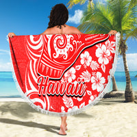 Hawaii Kauai Island Beach Blanket Hibiscus Pattern Seamless Tribal Simple Red LT03 - Wonder Print Shop
