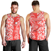 Hawaii Kauai Island Men Tank Top Hibiscus Pattern Seamless Tribal Simple Red LT03 - Polynesian Pride