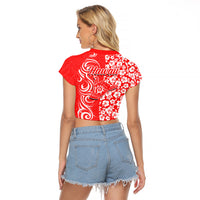 Hawaii Kauai Island Raglan Cropped T Shirt Hibiscus Pattern Seamless Tribal Simple Red LT03 - Polynesian Pride