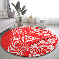 Hawaii Kauai Island Round Carpet Hibiscus Pattern Seamless Tribal Simple Red LT03 - Polynesian Pride