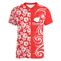 Hawaii Kauai Island Women V Neck T Shirt Hibiscus Pattern Seamless Tribal Simple Red LT03 Female Red - Polynesian Pride