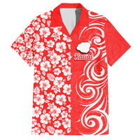 Custom Hawaii Kauai Island Family Matching Short Sleeve Bodycon Dress and Hawaiian Shirt Hibiscus Pattern Seamless Tribal Simple Red LT03 Dad's Shirt - Short Sleeve Red - Polynesian Pride