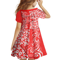Custom Hawaii Kauai Island Kid Short Sleeve Dress Hibiscus Pattern Seamless Tribal Simple Red LT03 - Polynesian Pride