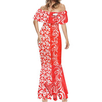 Custom Hawaii Kauai Island Mermaid Dress Hibiscus Pattern Seamless Tribal Simple Red LT03 - Polynesian Pride