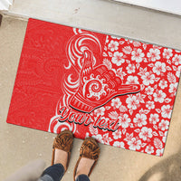 Custom Hawaii Kauai Island Rubber Doormat Hibiscus Pattern Seamless Tribal Simple Red LT03 - Polynesian Pride