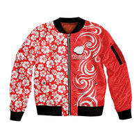 Custom Hawaii Kauai Island Sleeve Zip Bomber Jacket Hibiscus Pattern Seamless Tribal Simple Red LT03 Unisex Red - Polynesian Pride