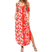 Custom Hawaii Kauai Island Summer Maxi Dress Hibiscus Pattern Seamless Tribal Simple Red LT03 Women Red - Polynesian Pride