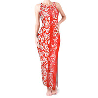 Custom Hawaii Kauai Island Tank Maxi Dress Hibiscus Pattern Seamless Tribal Simple Red LT03 Women Red - Polynesian Pride