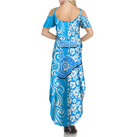 Hawaii Kauai Island Family Matching Summer Maxi Dress and Hawaiian Shirt Hibiscus Pattern Seamless Tribal Simple Blue LT03 - Polynesian Pride