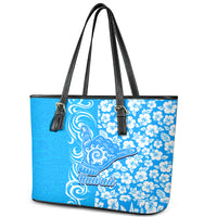 Hawaii Kauai Island Leather Tote Bag Hibiscus Pattern Seamless Tribal Simple Blue LT03 - Polynesian Pride