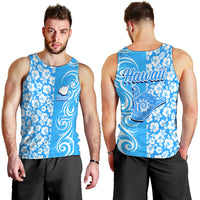 Hawaii Kauai Island Men Tank Top Hibiscus Pattern Seamless Tribal Simple Blue LT03 - Polynesian Pride