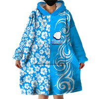 Hawaii Kauai Island Wearable Blanket Hoodie Hibiscus Pattern Seamless Tribal Simple Blue LT03 - Polynesian Pride