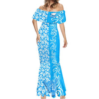 Custom Hawaii Kauai Island Mermaid Dress Hibiscus Pattern Seamless Tribal Simple Blue LT03 - Polynesian Pride