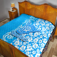 Custom Hawaii Kauai Island Quilt Hibiscus Pattern Seamless Tribal Simple Blue LT03 - Polynesian Pride