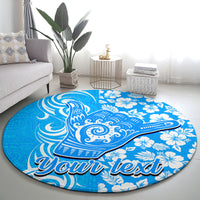 Custom Hawaii Kauai Island Round Carpet Hibiscus Pattern Seamless Tribal Simple Blue LT03 - Polynesian Pride