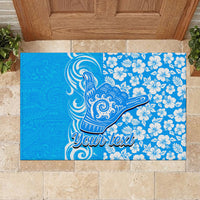 Custom Hawaii Kauai Island Rubber Doormat Hibiscus Pattern Seamless Tribal Simple Blue LT03 - Polynesian Pride