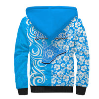 Custom Hawaii Kauai Island Sherpa Hoodie Hibiscus Pattern Seamless Tribal Simple Blue LT03 - Polynesian Pride