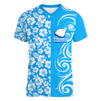Custom Hawaii Kauai Island Women V Neck T Shirt Hibiscus Pattern Seamless Tribal Simple Blue LT03 Female Blue - Polynesian Pride