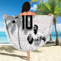 Custom Fiji Rugby Pacific Champions 2024 Beach Blanket Anniversary 7 Titles - Fijians Rugby and Tapa Hibiscus White Art
